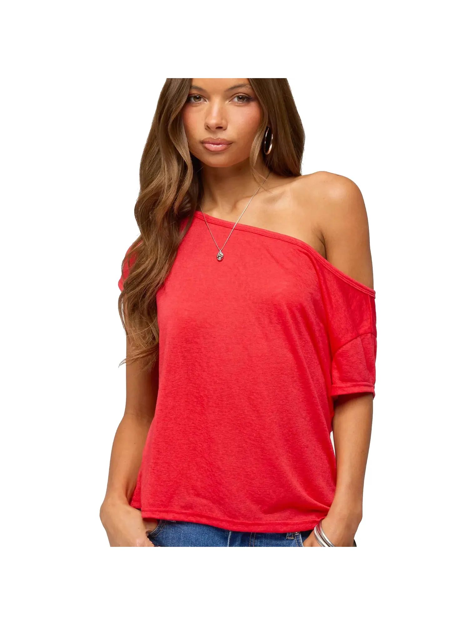 Футболка Edikted Amora Off Shoulder Sheer — изображение 1 из 4, красный