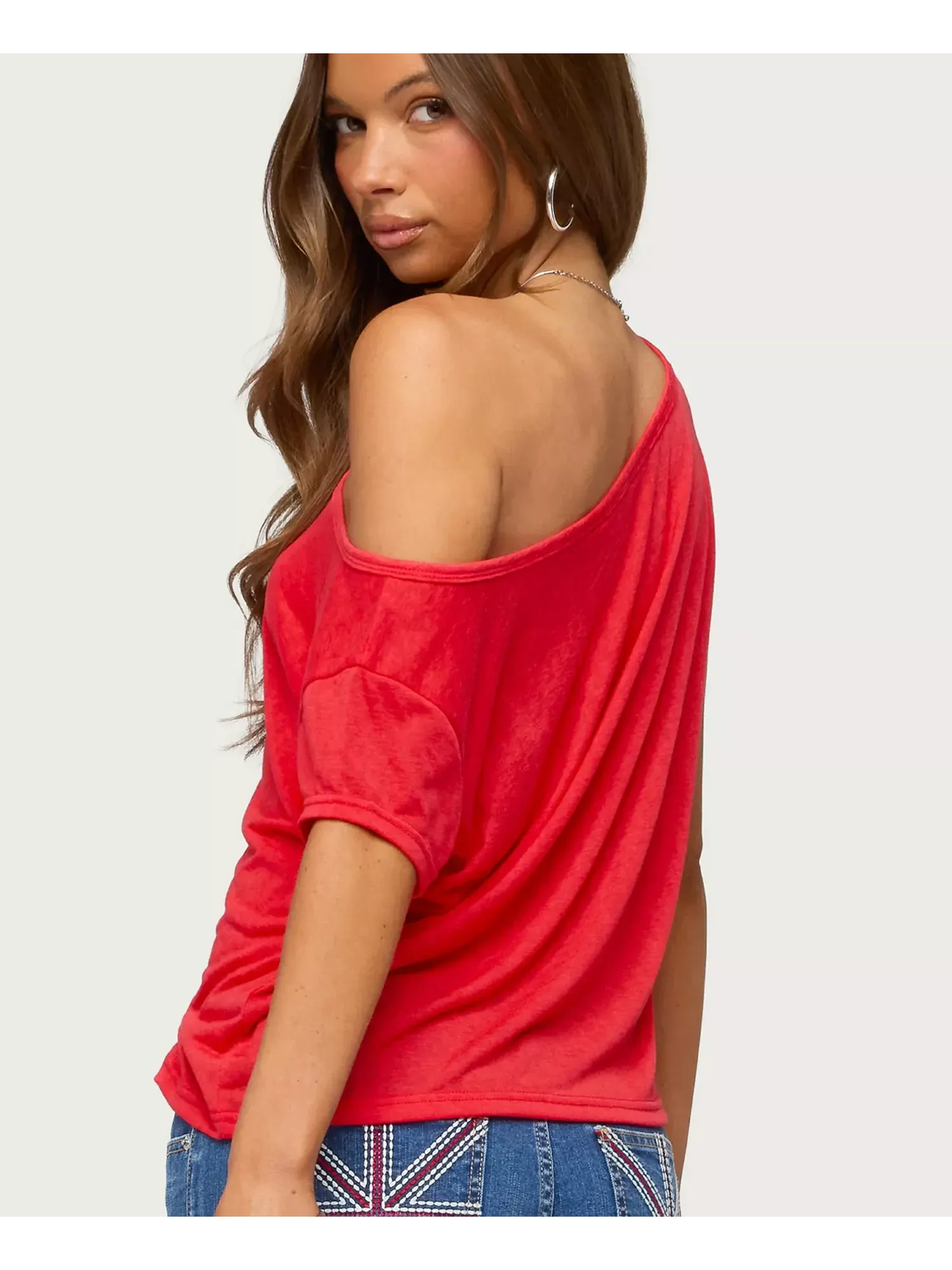 Футболка Edikted Amora Off Shoulder Sheer — изображение 2 из 4, красный