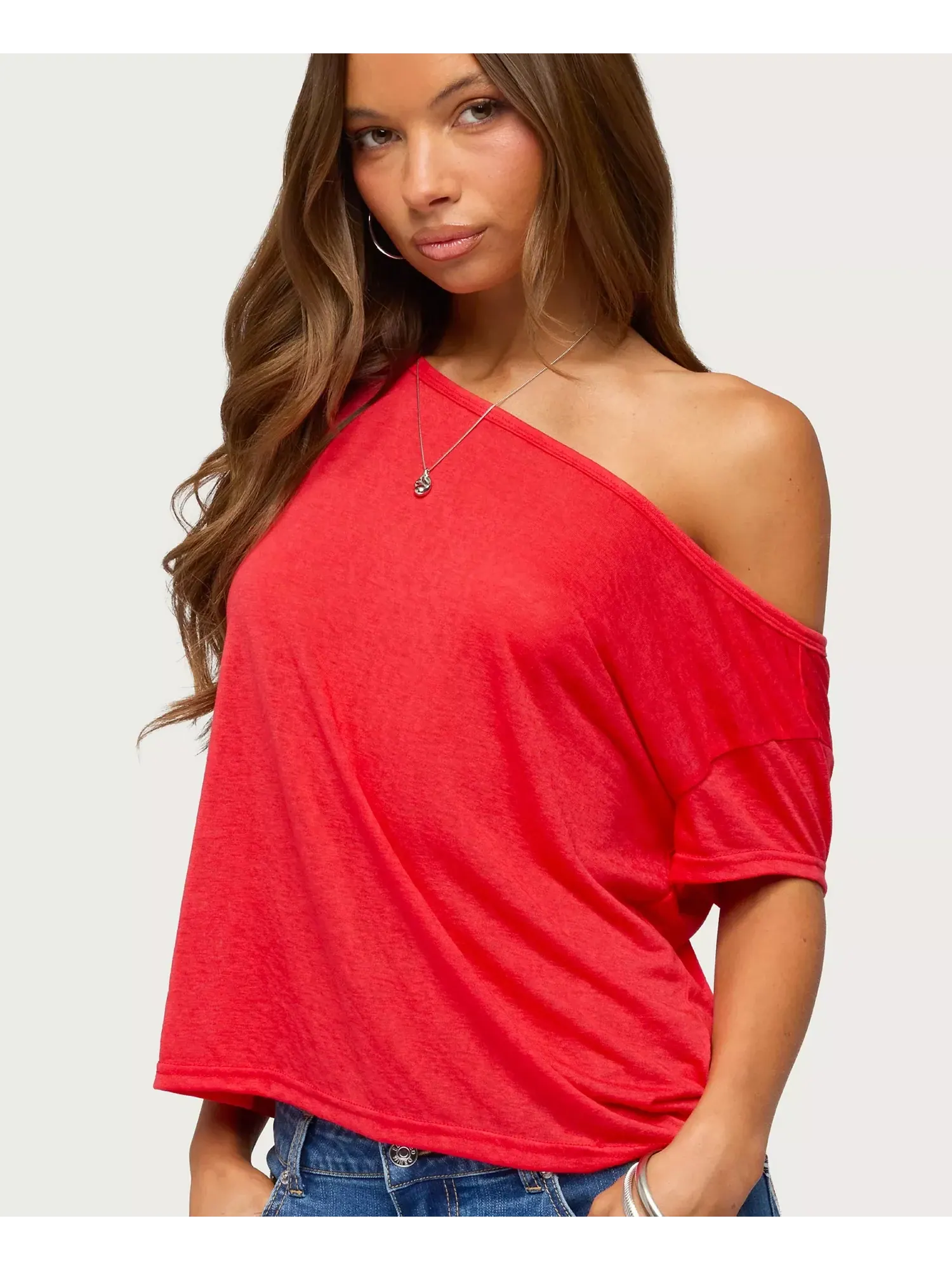 Футболка Edikted Amora Off Shoulder Sheer — изображение 4 из 4, красный