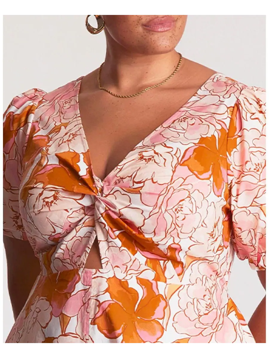 Платье миди с принтом Amira Twist-Front Fit Flare ESTELLE — изображение 6 из 6, оранжевый