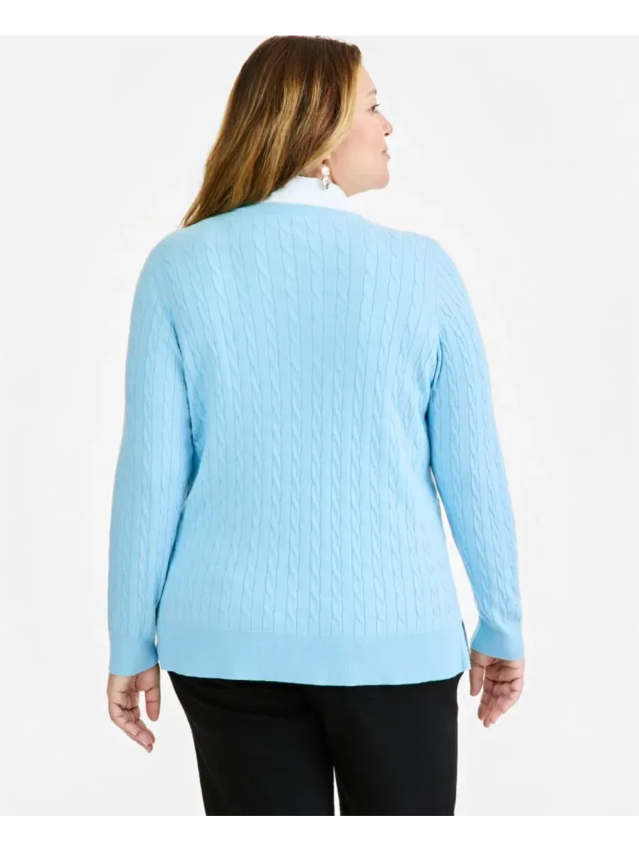Свитер оверсайз с воротником-поло и трикотажной вставкой Style & Co, Pretty Periwinkle — изображение 4 из 4
