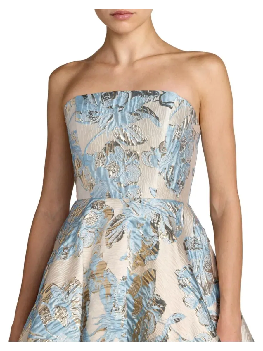 Платье-трапеция миди без бретелек с карманами, модель Strapless Brocade A-line Midi Dress With — изображение 3 из 3, синий
