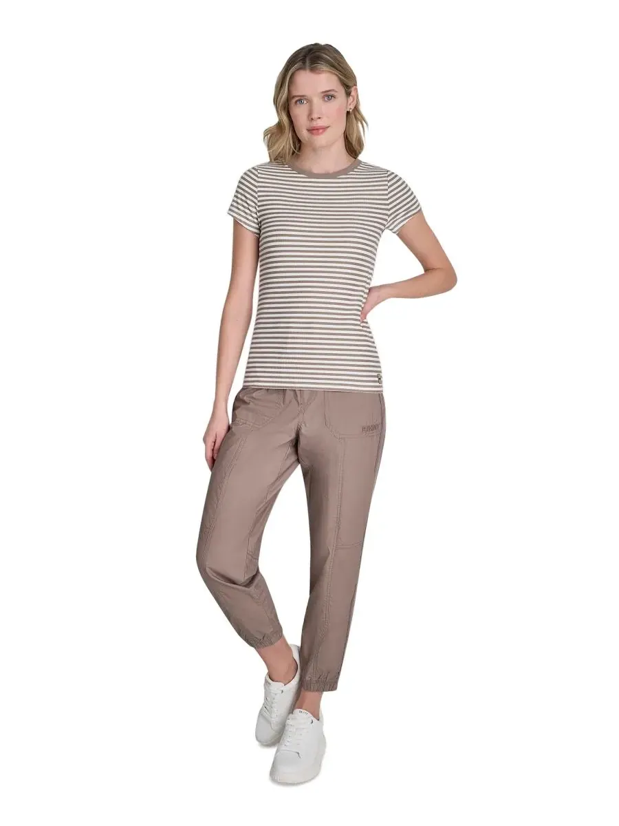 Женская футболка Hudson с ребристым вырезом DKNY Sport, mushroom/айвори — изображение 2 из 5, бежевый