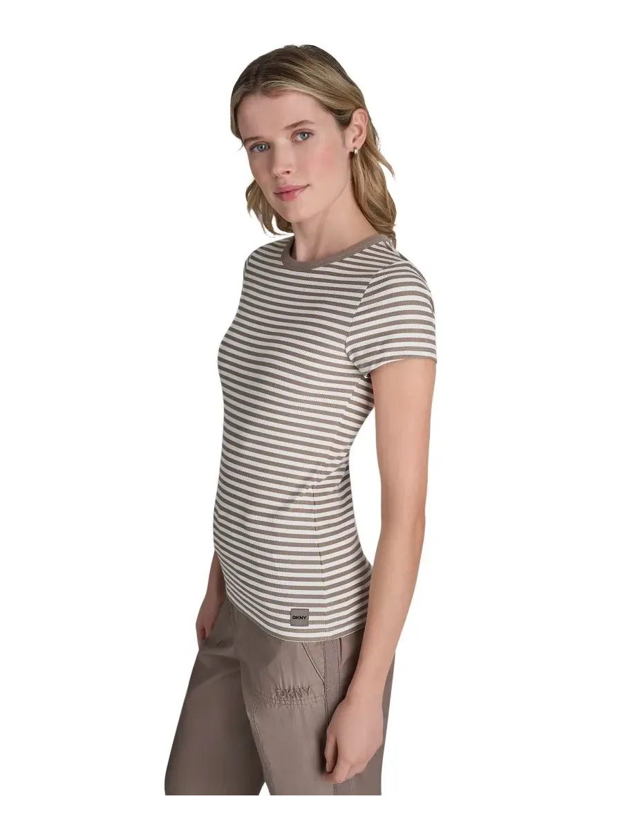 Женская футболка Hudson с ребристым вырезом DKNY Sport, mushroom/айвори — изображение 3 из 5, бежевый