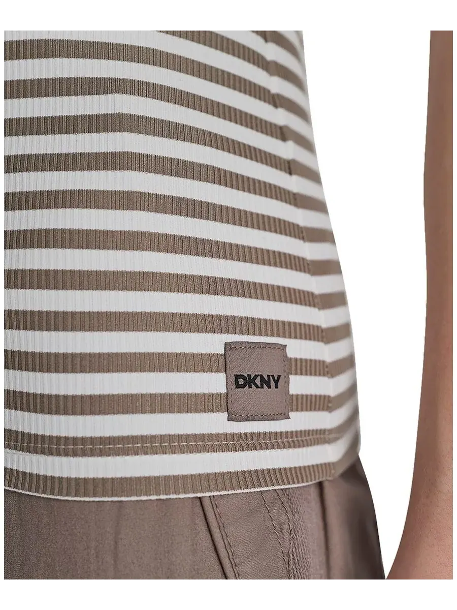 Женская футболка Hudson с ребристым вырезом DKNY Sport, mushroom/айвори — изображение 4 из 5, бежевый