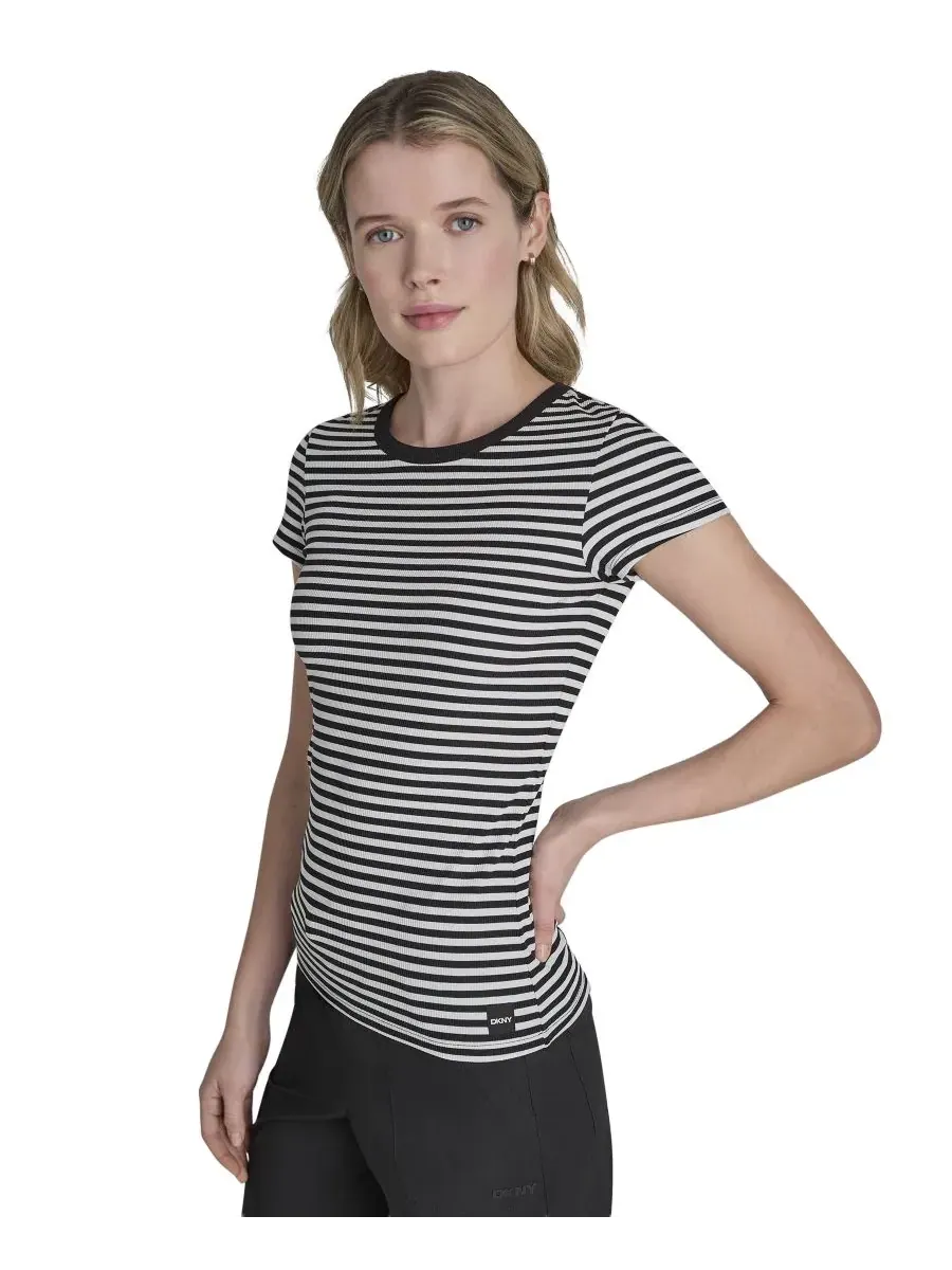 Женская футболка Hudson с ребристым вырезом DKNY Sport — изображение 3 из 5, черный/слоновая кость