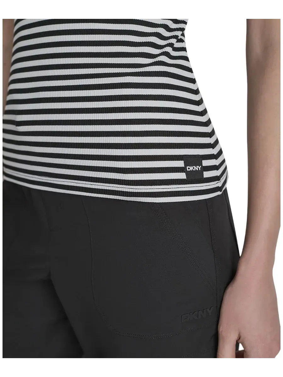 Женская футболка Hudson с ребристым вырезом DKNY Sport — изображение 4 из 5, черный/слоновая кость