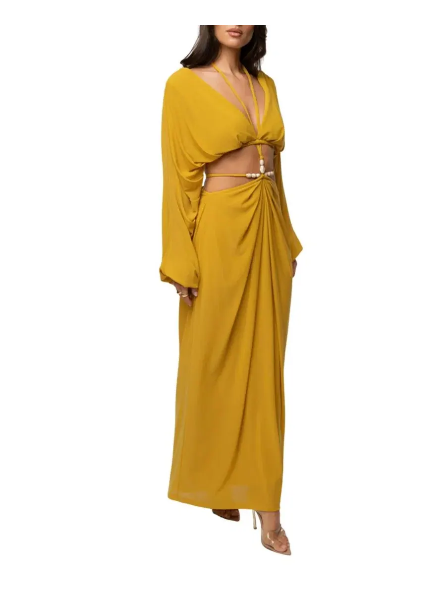 Юбка макси с драпировкой Hera Draped Maxi Skirt JLUXLABEL — изображение 2 из 7, желтый