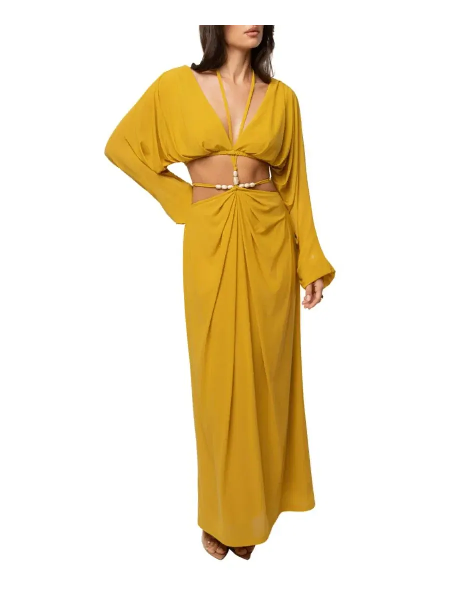 Юбка макси с драпировкой Hera Draped Maxi Skirt JLUXLABEL — изображение 3 из 7, желтый