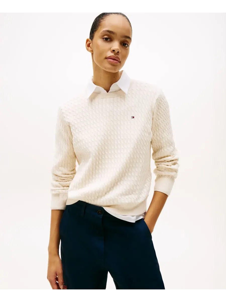 Женская блузка с круглым вырезом и мелким косным узором Tommy Hilfiger, heather айвори — изображение 1 из 4, бежевый