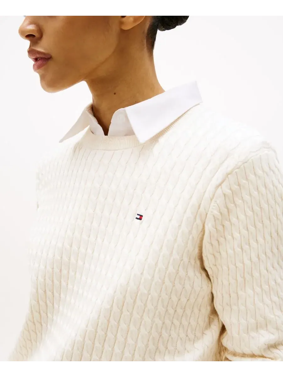 Женская блузка с круглым вырезом и мелким косным узором Tommy Hilfiger, heather айвори — изображение 3 из 4, бежевый