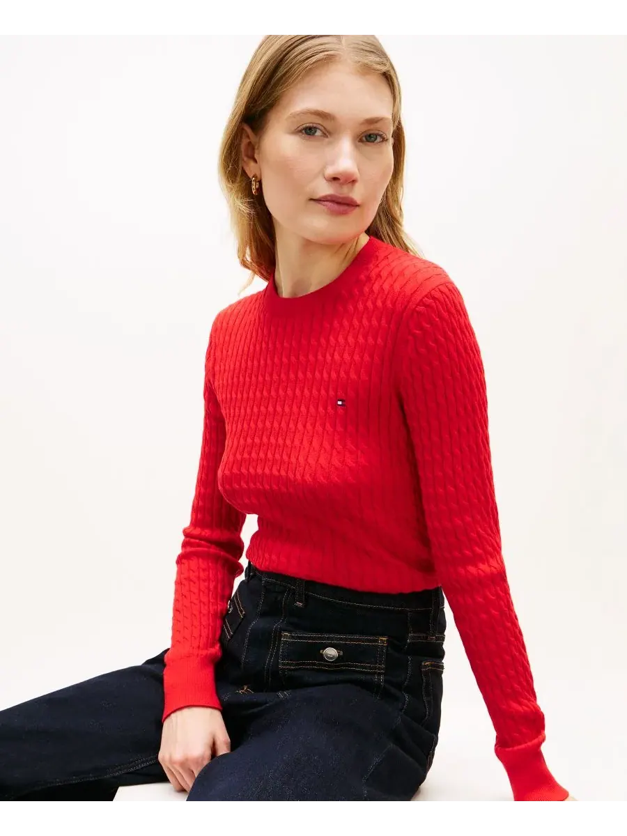 Женская блузка с круглым вырезом и мелким косным узором Tommy Hilfiger, Fireworks — изображение 3 из 4