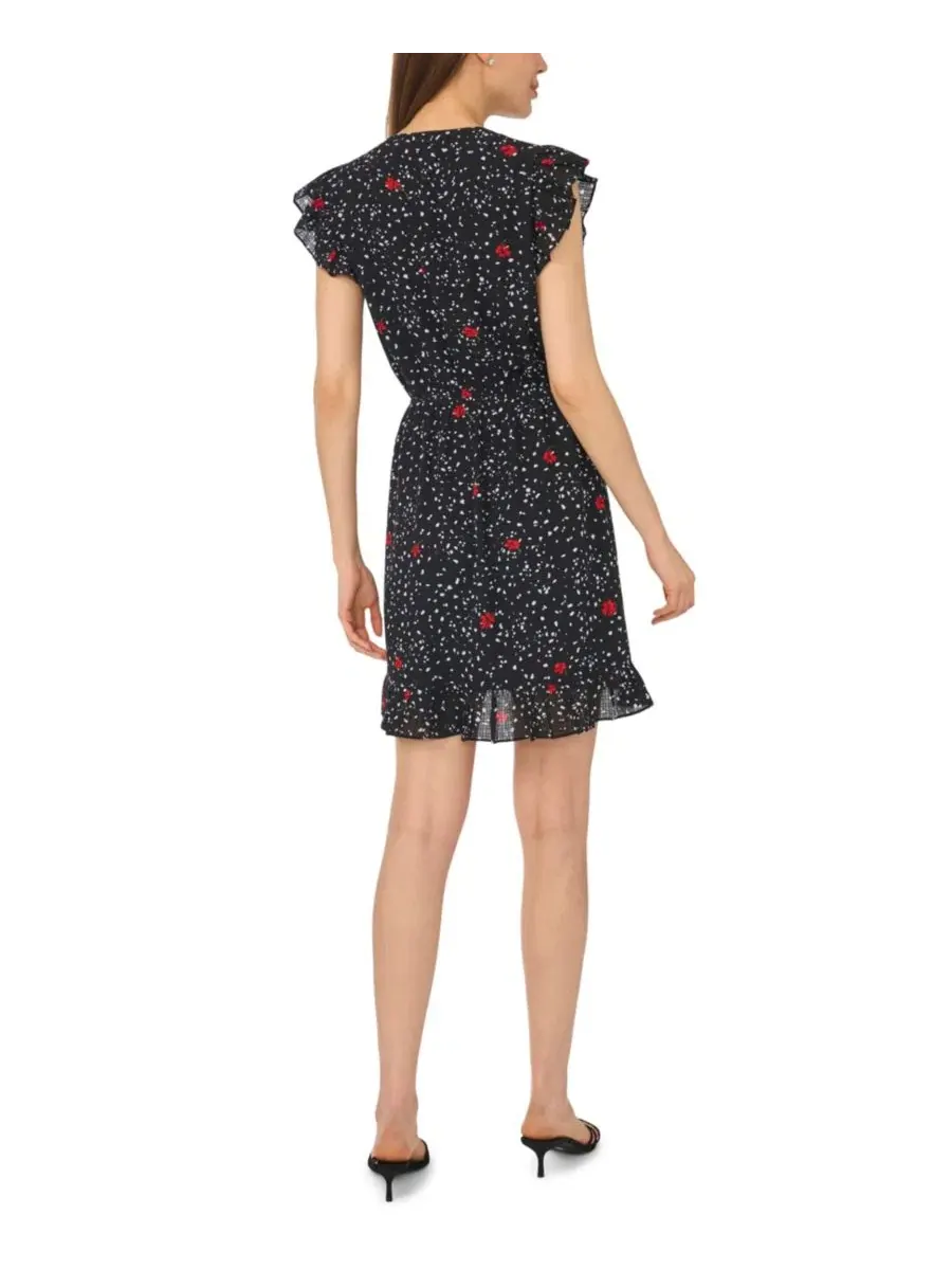Платье-мини с V-образным вырезом и рюшами CeCe — изображение 3 из 3, насыщенный черный