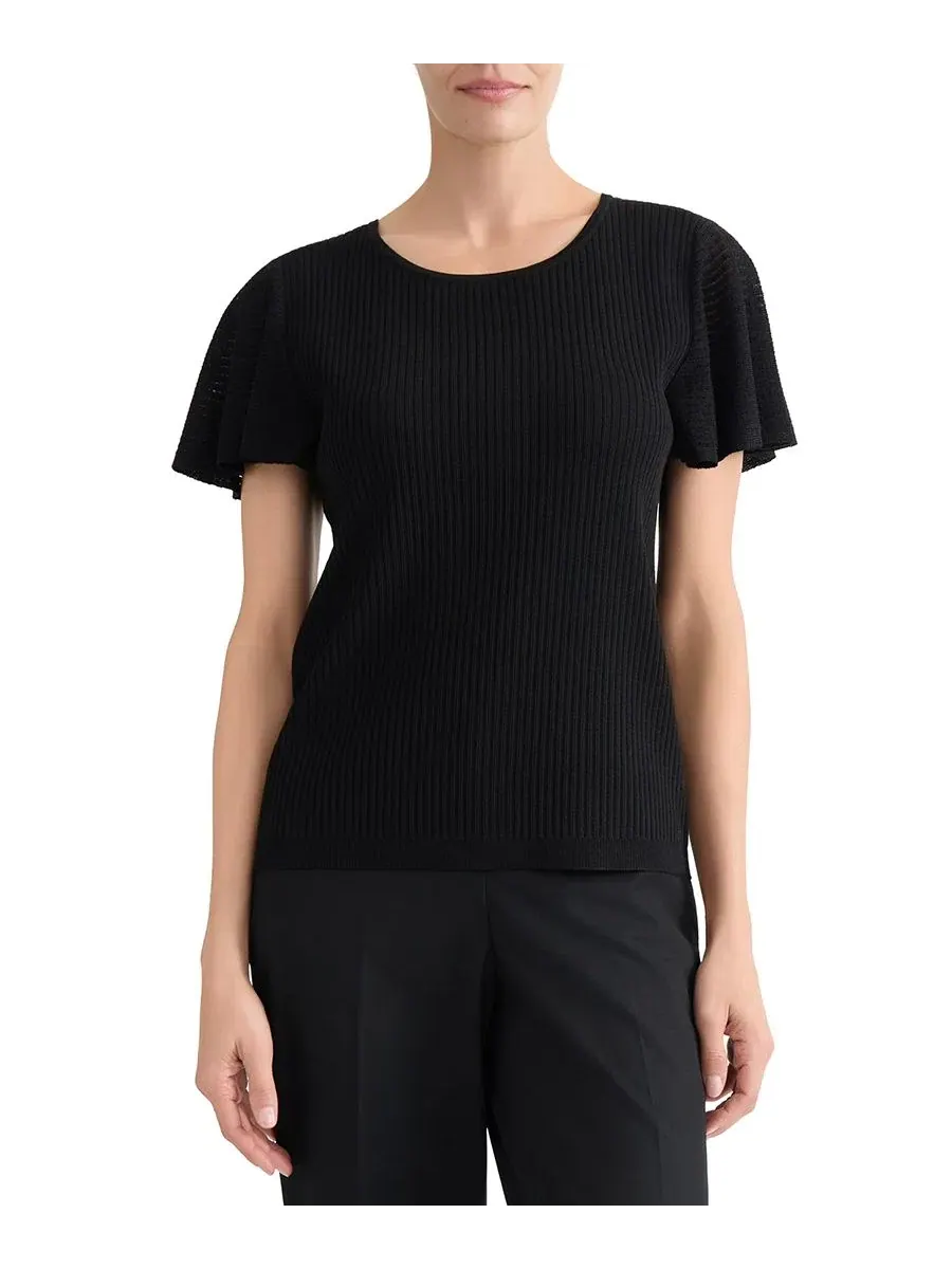 Свитер женский с рукавом-крылышком и круглым вырезом, модель Crewneck Flutter-Sleeve Rib-Knit Kasper — изображение 4 из 6