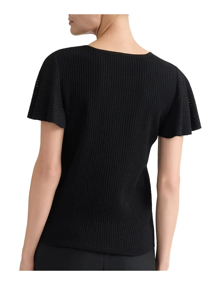Свитер женский с рукавом-крылышком и круглым вырезом, модель Crewneck Flutter-Sleeve Rib-Knit Kasper — изображение 6 из 6