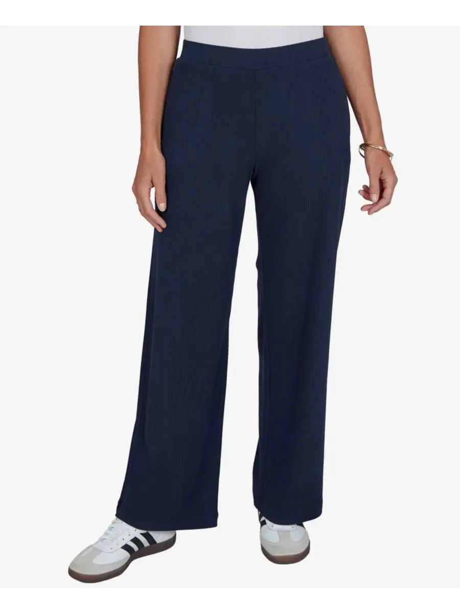 Брюки широкие с ребристой текстурой, модель Petite Wide-Leg Pull-On Ribbed Pants Ruby Rd. — изображение 1 из 5, темно-синий