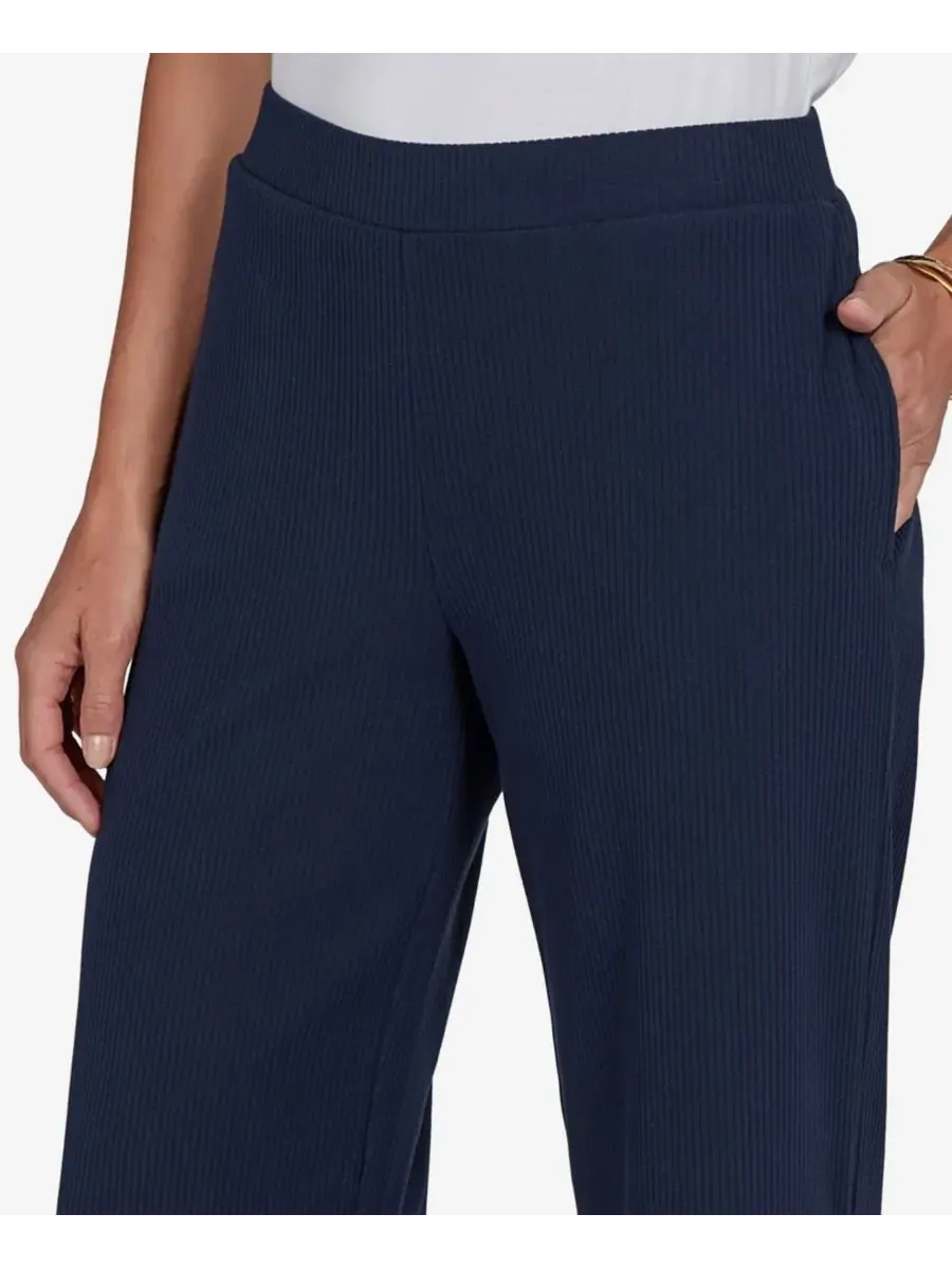 Брюки широкие с ребристой текстурой, модель Petite Wide-Leg Pull-On Ribbed Pants Ruby Rd. — изображение 4 из 5, темно-синий