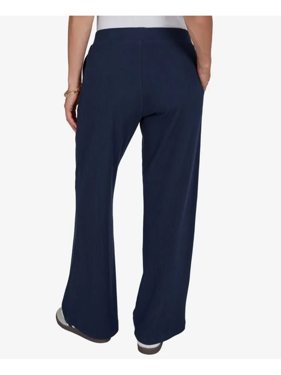 Брюки широкие с ребристой текстурой, модель Petite Wide-Leg Pull-On Ribbed Pants Ruby Rd. — изображение 5 из 5, темно-синий