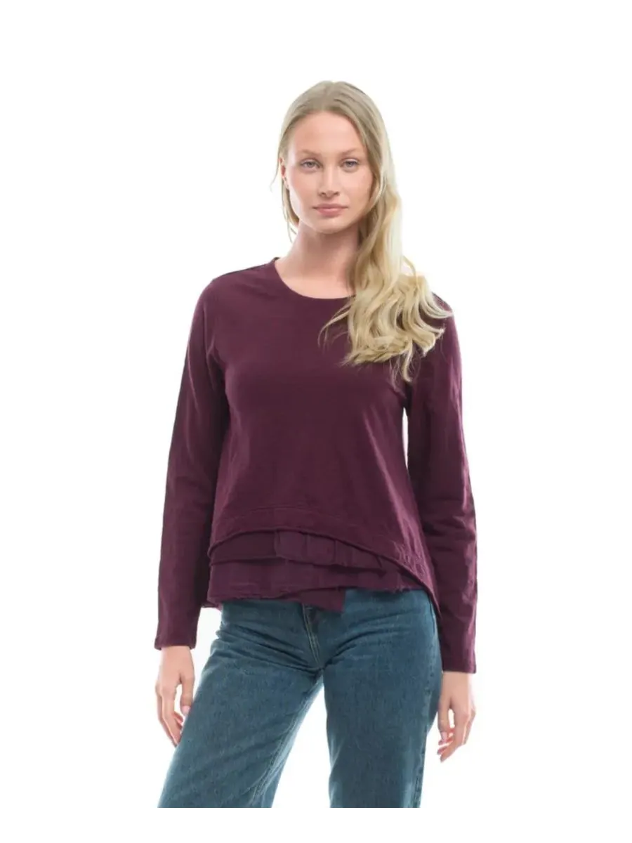 Женская футболка свободного кроя из комбинированных тканей WILT Clothing, темно-fig — изображение 1 из 4, фиолетовый