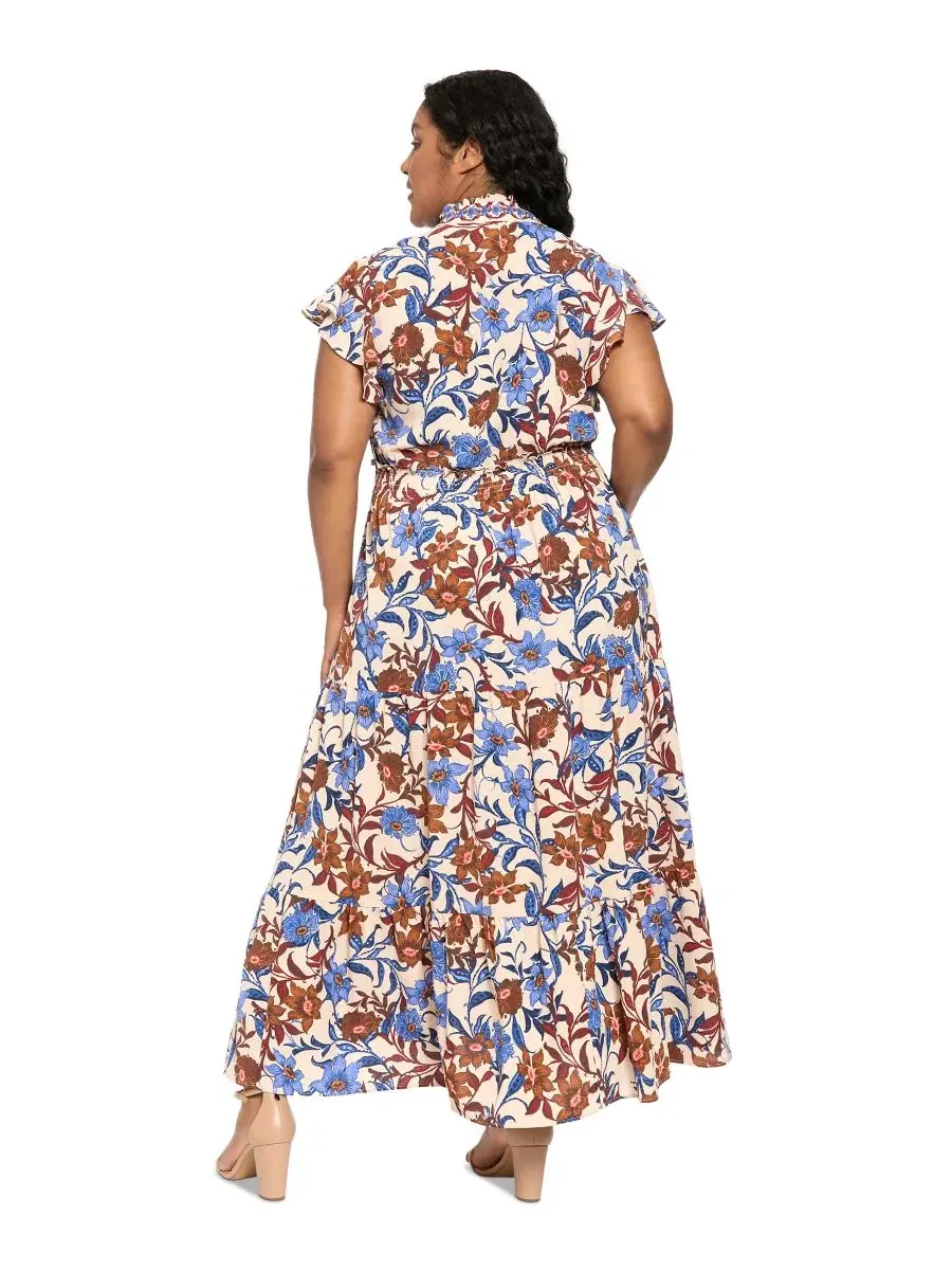 Платье макси с воланами и рукавами-крылышками, модель Tiered Flutter-Sleeve Bubble-Crepe Maxi Dress — изображение 4 из 4