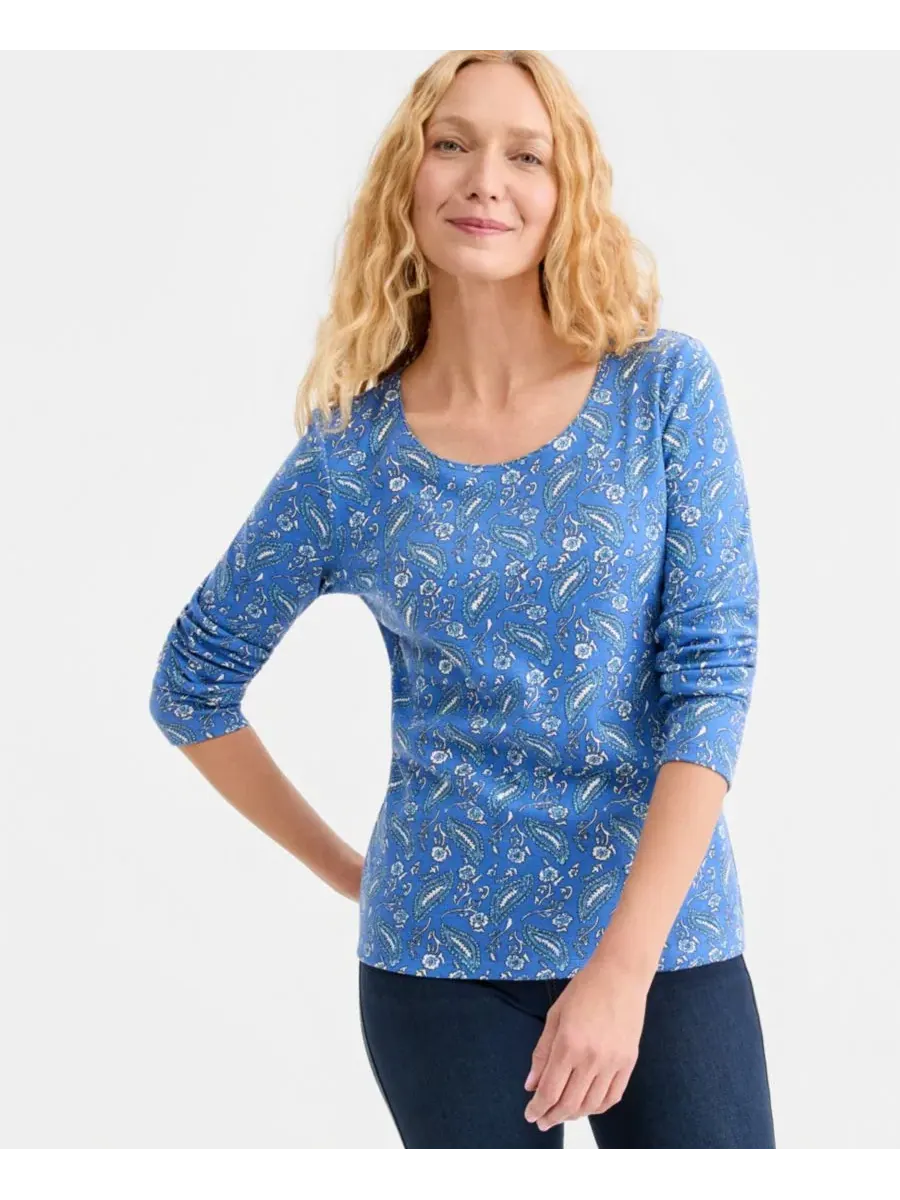Женский топ с длинным рукавом и круглым вырезом, с негативным швом Style & Co — изображение 1 из 3, голубой