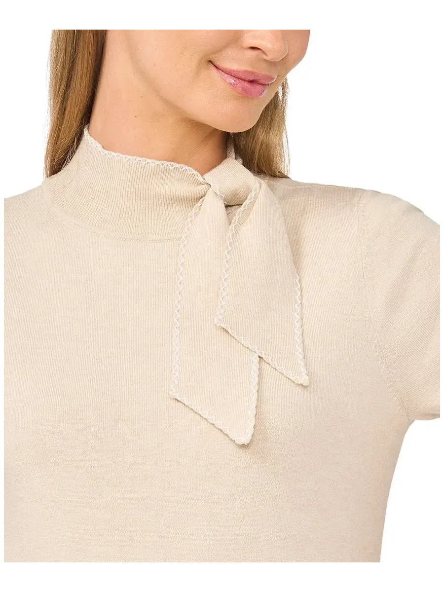 Свитер с шарфом-завязкой, с коротким рукавом, модель Scarf-Tie-Neck CeCe, Malted — изображение 3 из 4