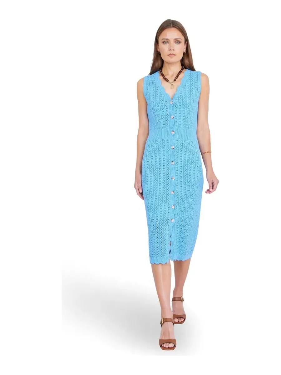 Платье женское хлопковое с кружевной отделкой Yumi — изображение 1 из 6, синий