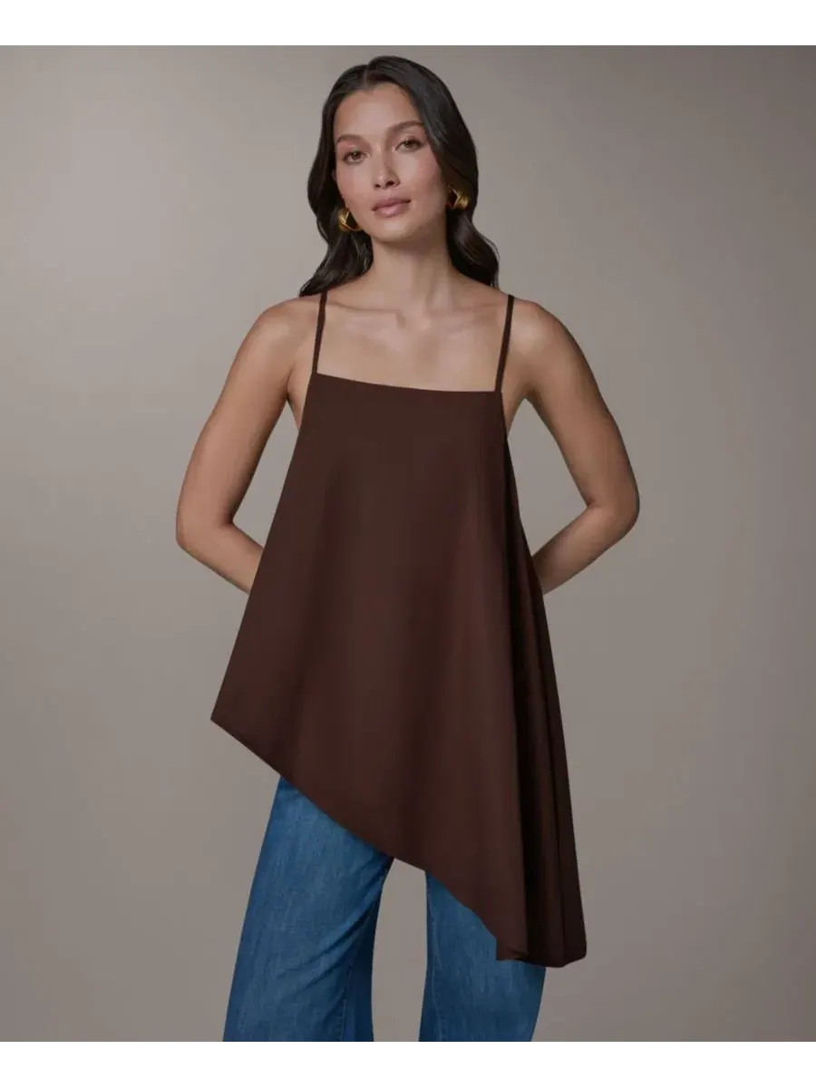 Блуза-ками сорочка с асимметричным низом, без рукавов Donna Karan Weekend — коричневый