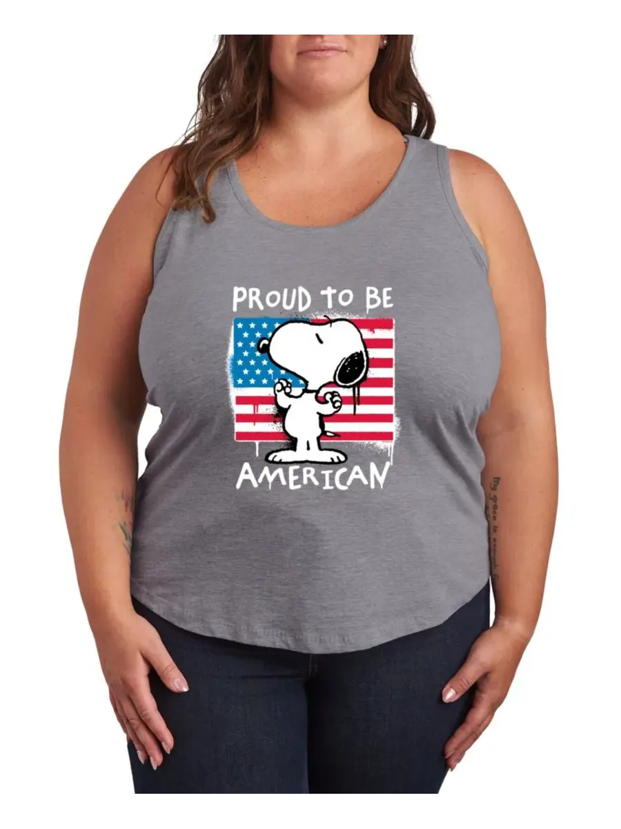 Майка-борцовка с графическим принтом "Peanuts Snoopy Street USA" больших размеров Hybrid Apparel — изображение 1 из 3, серый
