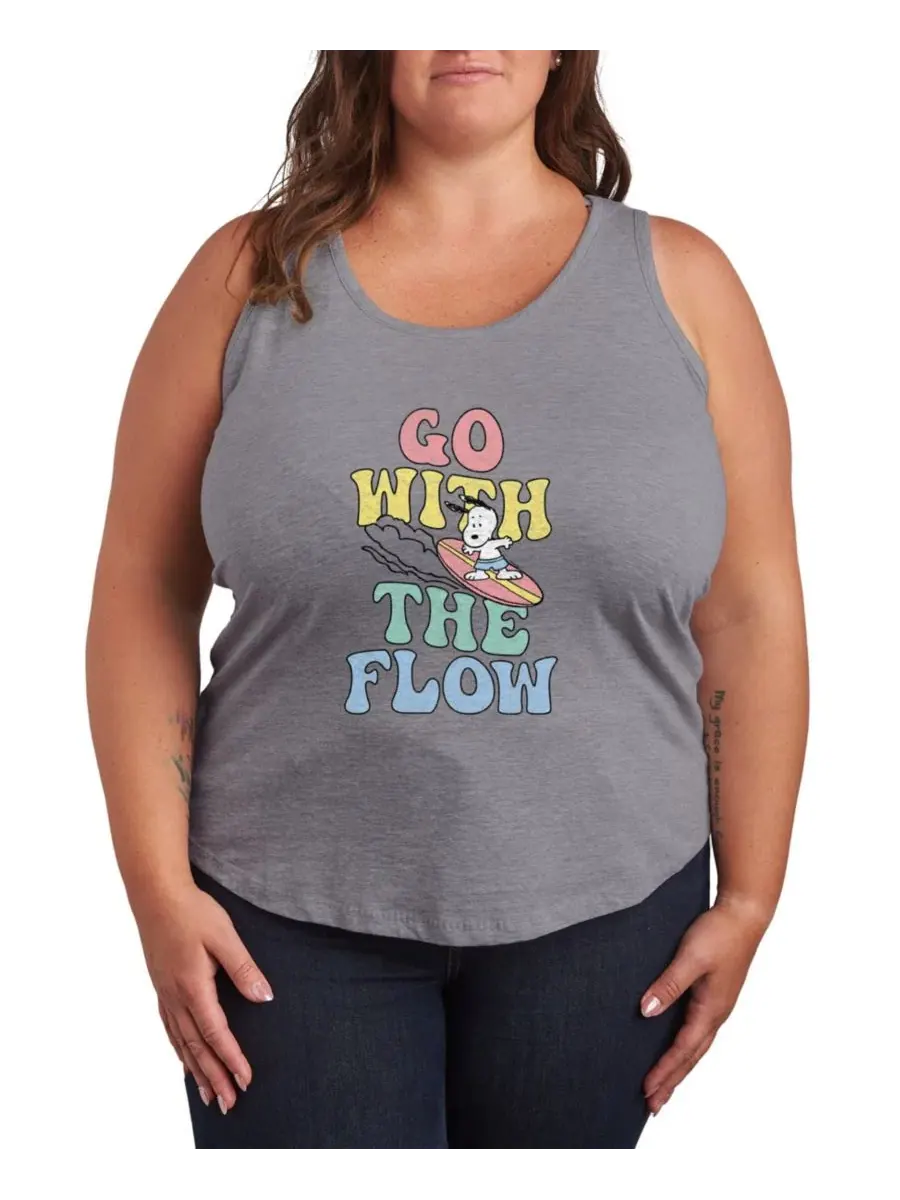 Майка-борцовка Plus Size Peanuts Go with the Flow с графическим принтом Hybrid Apparel — изображение 1 из 3, серый