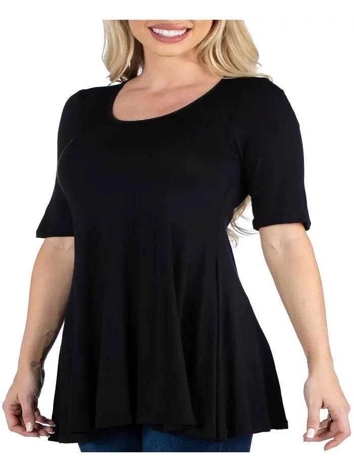Женская туника-топ с рукавами до локтя 24seven Comfort Apparel — изображение 3 из 3, черный