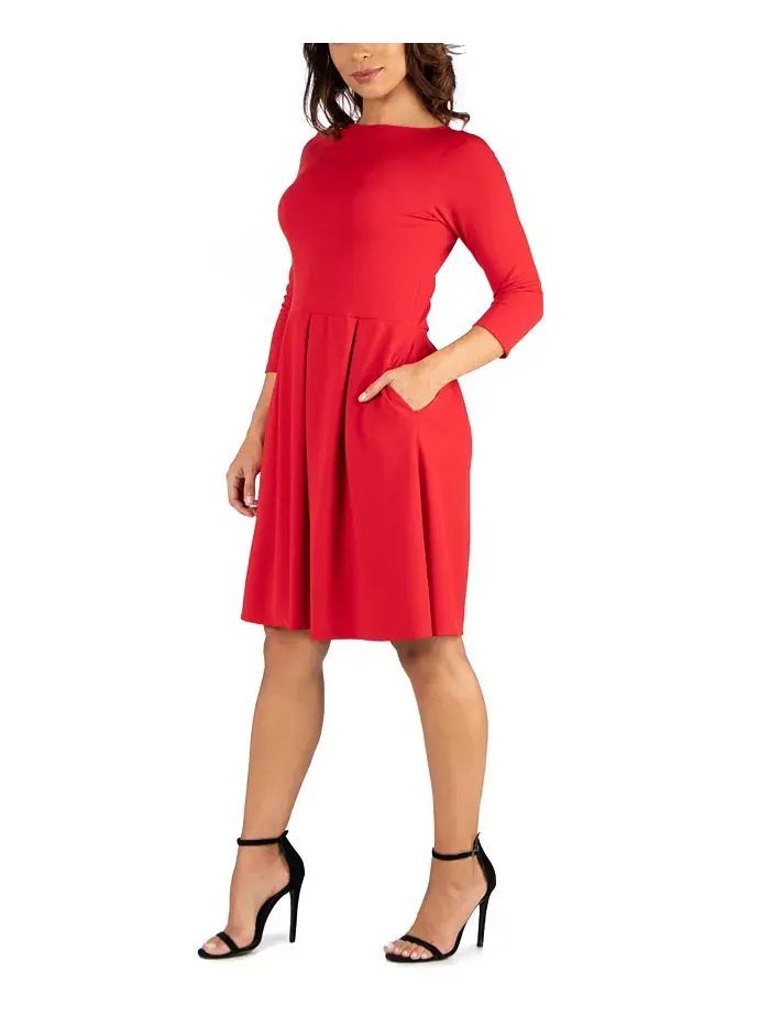 Женское платье Perfect Fit and Flare с карманами 24seven Comfort Apparel — изображение 3 из 4, красный