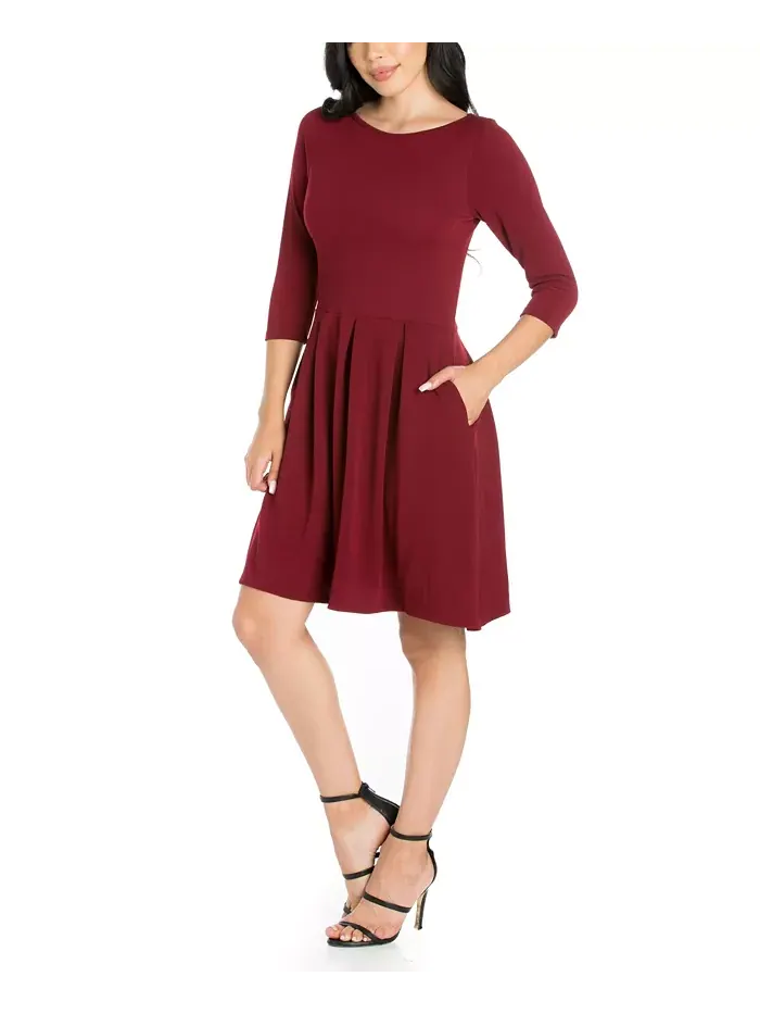 Женское платье Perfect Fit and Flare с карманами 24seven Comfort Apparel — изображение 3 из 4, бордовый