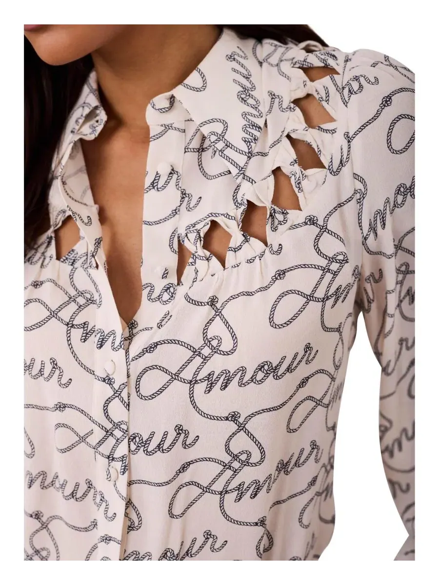 Блуза с принтом Amour Print Bow Mint Velvet — изображение 6 из 6, бежевый