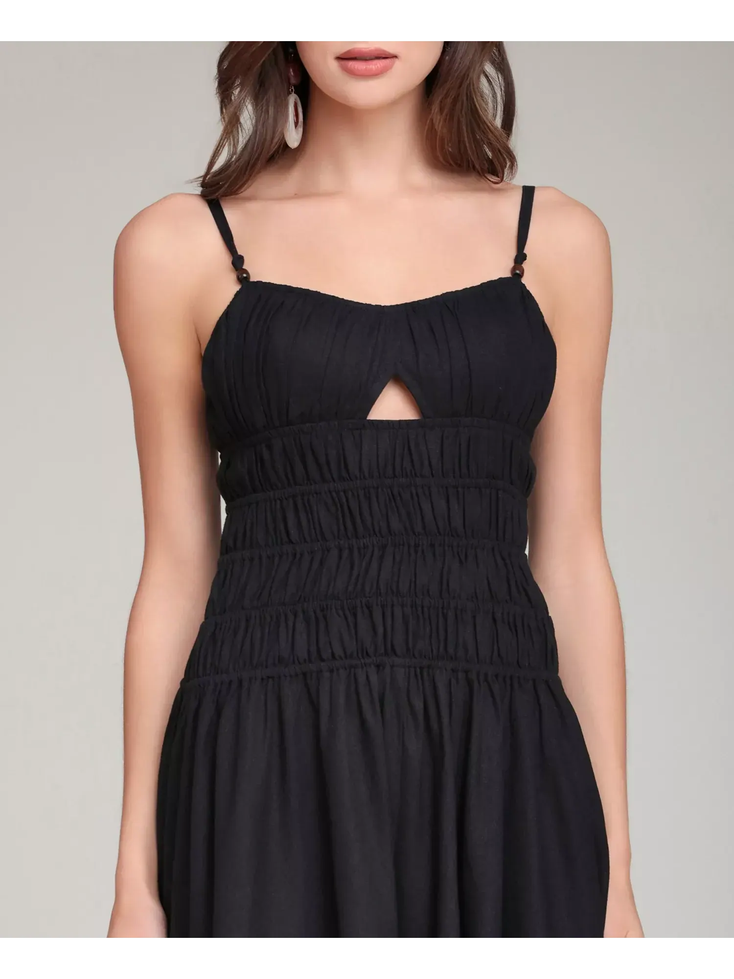 Платье Avec Les Filles Shirred Handkerchief Hem Linen Blend Asymmetric Midi — изображение 5 из 5, черный