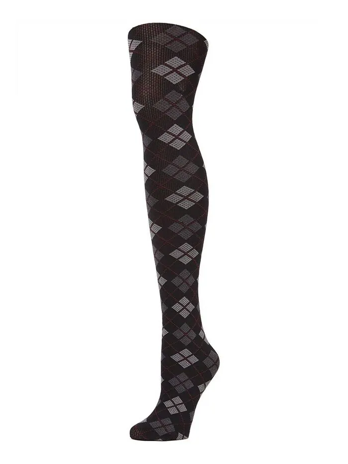 Женские непрозрачные колготки с узором Argyle MeMoi — изображение 2 из 3, черный