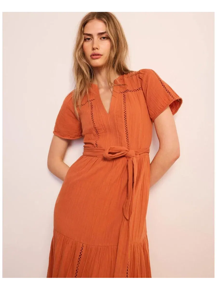 Макси-платье из хлопкового муслина с V-образным вырезом, без рукавов Mint Velvet — изображение 4 из 7, оранжевый