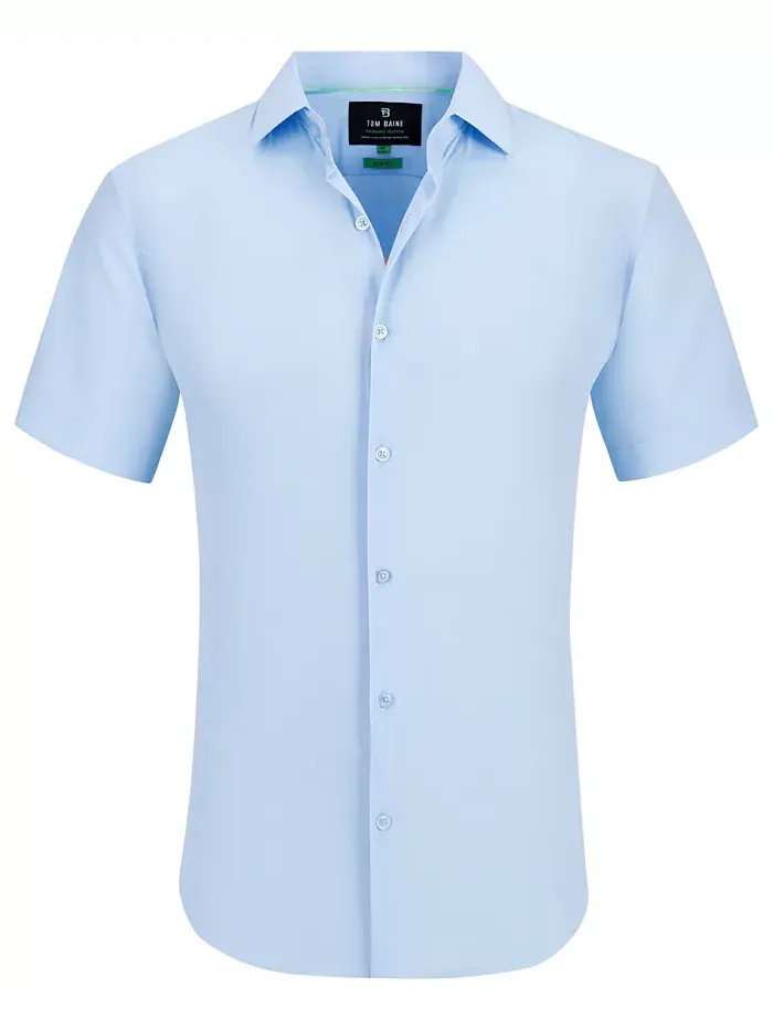 Мужская облегающая рубашка с коротким рукавом Performance Button Down Tom Baine — изображение 1 из 8, светлый синий