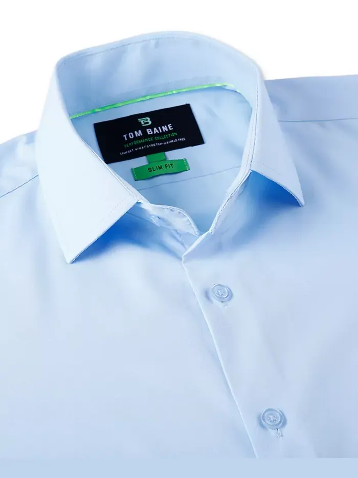 Мужская облегающая рубашка с коротким рукавом Performance Button Down Tom Baine — изображение 3 из 8, светлый синий