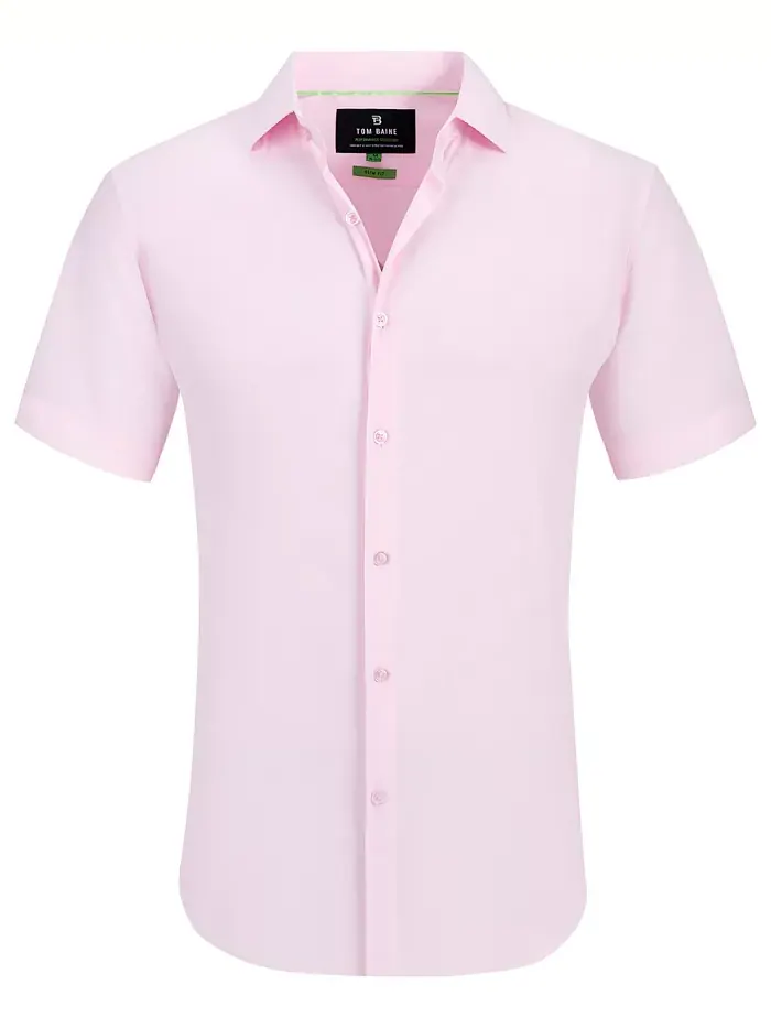 Мужская облегающая рубашка с коротким рукавом Performance Button Down Tom Baine — изображение 1 из 8, розовый