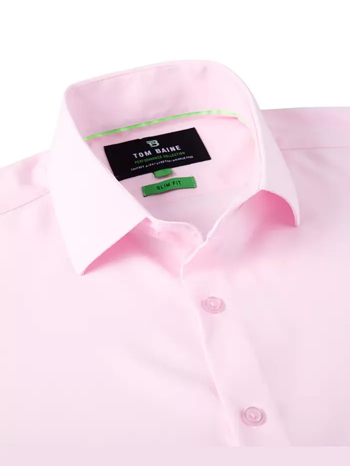 Мужская облегающая рубашка с коротким рукавом Performance Button Down Tom Baine — изображение 3 из 8, розовый