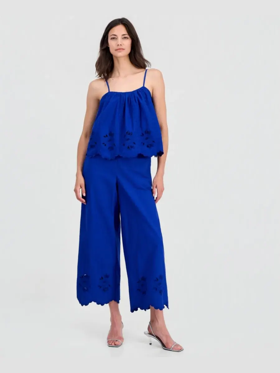 Брюки женские с вышивкой и фигурным краем, модель Cutwork-Hem On 34th — изображение 1 из 4, синий