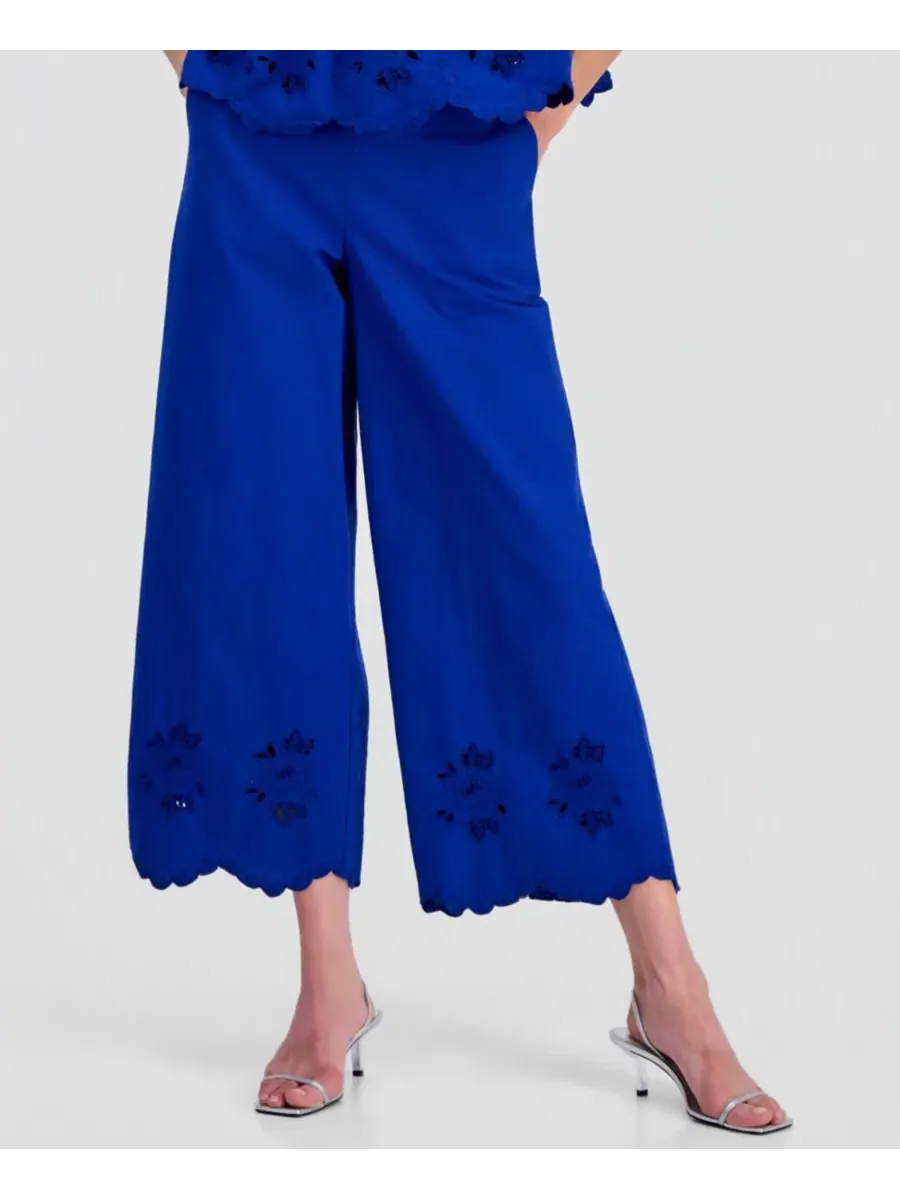 Брюки женские с вышивкой и фигурным краем, модель Cutwork-Hem On 34th — изображение 3 из 4, синий