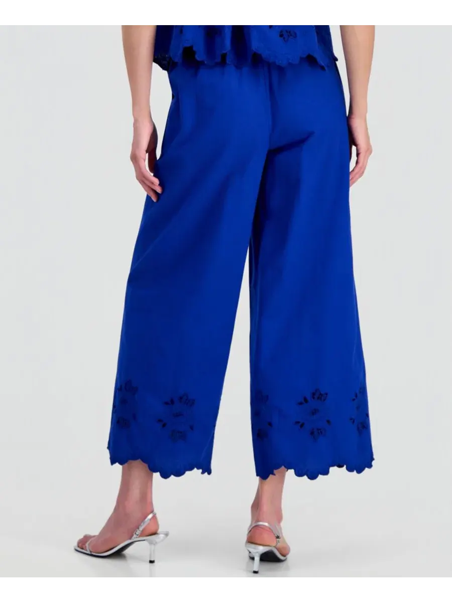 Брюки женские с вышивкой и фигурным краем, модель Cutwork-Hem On 34th — изображение 4 из 4, синий
