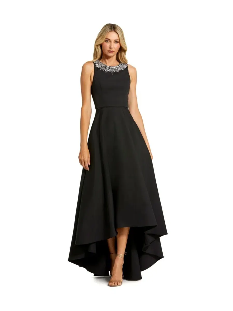 Платье-макси с открытыми плечами и высоким разрезом Petite Crepe Embellished Neck High Low Gown Mac — изображение 1 из 3