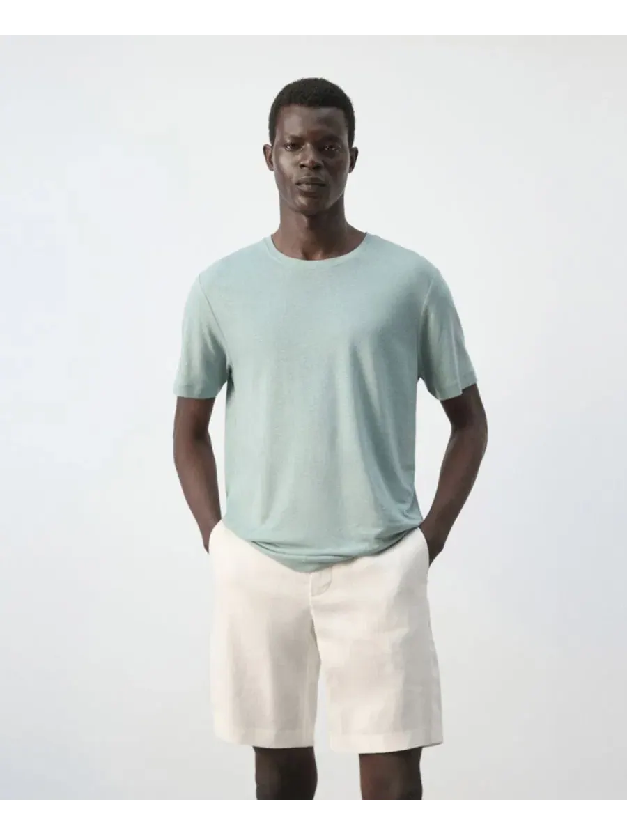 Футболка Slim Fit из льняной смеси, с коротким рукавом, Mango — изображение 1 из 3, зеленый