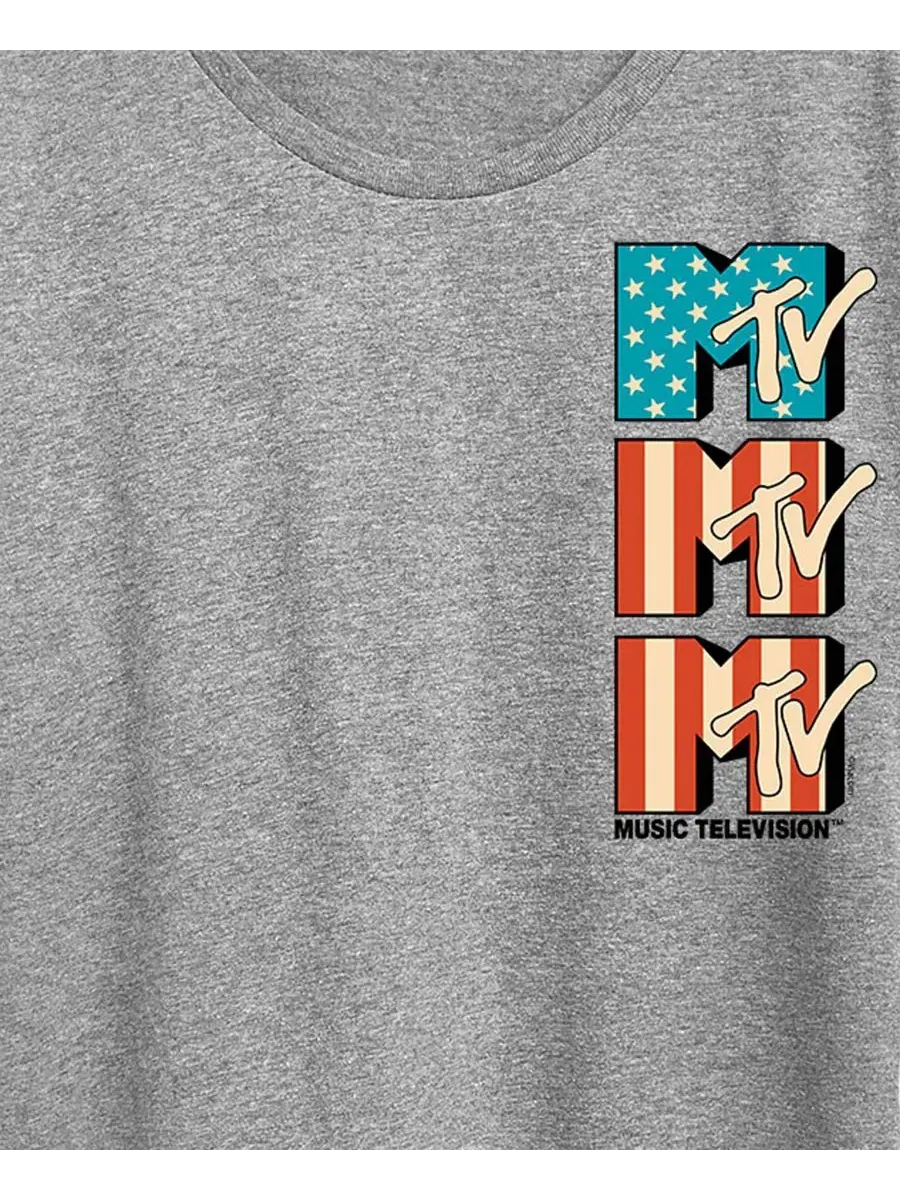 Футболка женская с принтом MTV Logo USA Flag Plus Size Hybrid Apparel — изображение 2 из 3, серый