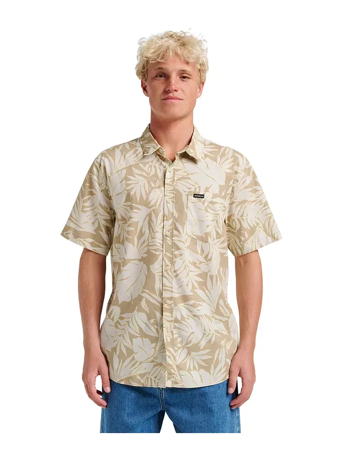 Мужская классическая рубашка с коротким рукавом Palm Trip Quiksilver — изображение 1 из 7, коричневый/бежевый