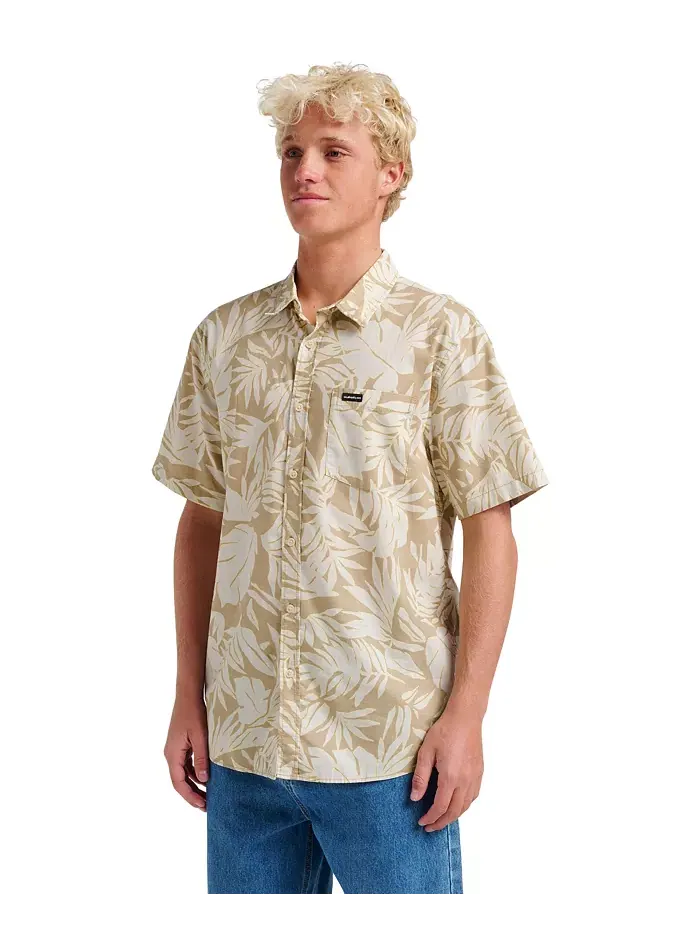 Мужская классическая рубашка с коротким рукавом Palm Trip Quiksilver — изображение 3 из 7, коричневый/бежевый