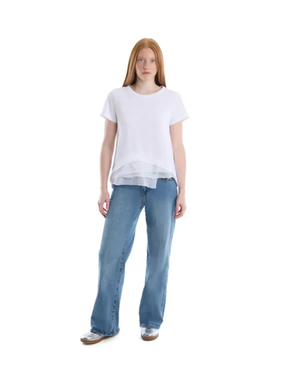 Женская свободная футболка с коротким рукавом и смешанным низом, модель Mixed Hem Tee WILT — изображение 2 из 7, белый